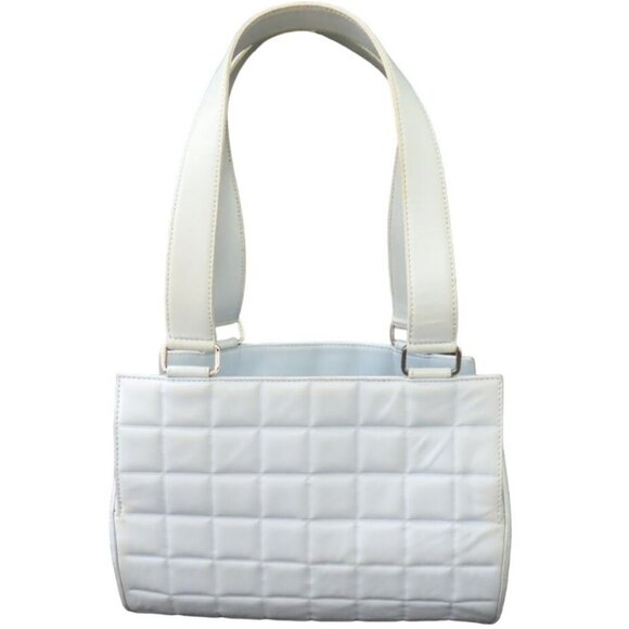 Authentic CHANEL CC Chocolate Bar Quilted Leather Bowler Shoulder Bag Purse Blue - Picture 8 of 13